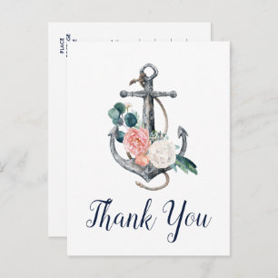Floral Anchor Summer Thank You Postcard