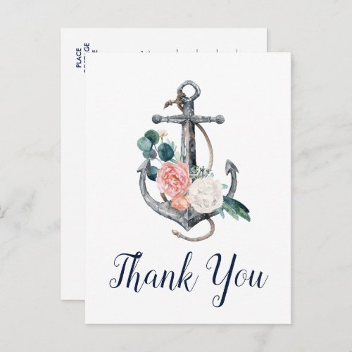 Floral Anchor  Summer Thank You Postcard