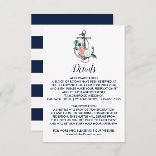 Floral Anchor  Summer Wedding Details Insert Card