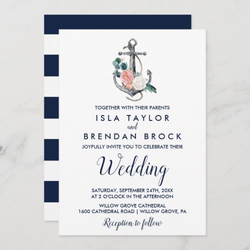 Floral Anchor  Summer Wedding Invitation