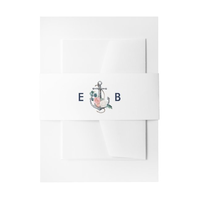 Floral Anchor Summer Wedding Invitation Belly Band (Front Example)