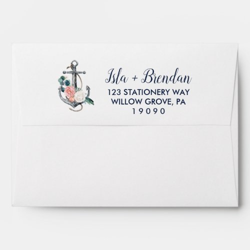 Floral Anchor  Summer Wedding Invitation Envelope