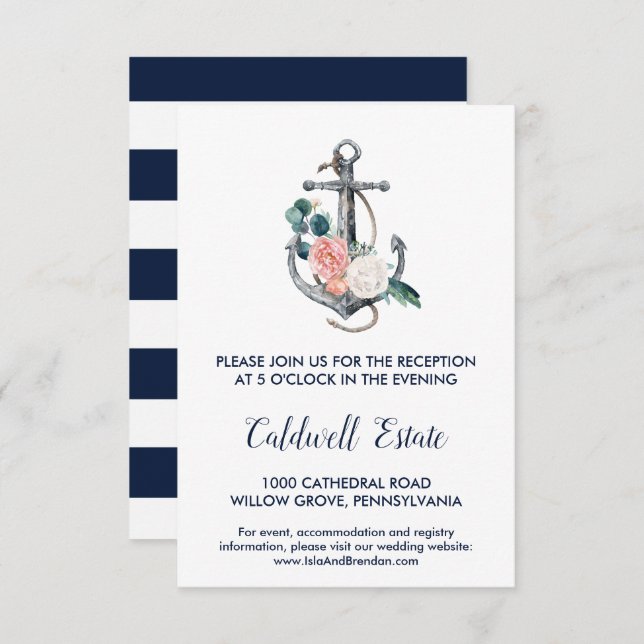 Floral Anchor | Summer Wedding Reception Card (Front/Back)