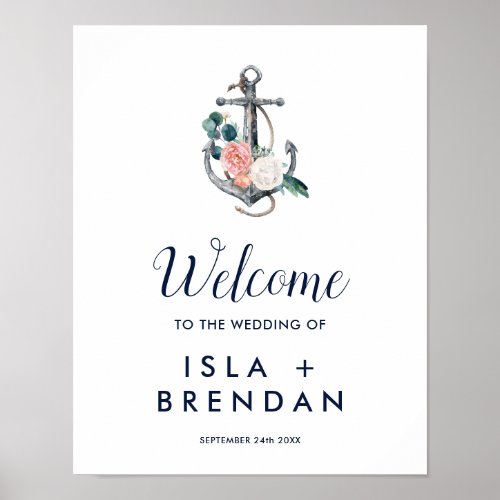 Floral Anchor  Summer Wedding Welcome Poster
