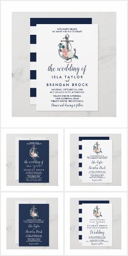Watercolor Roses Nautical Wedding Suite Full Collection