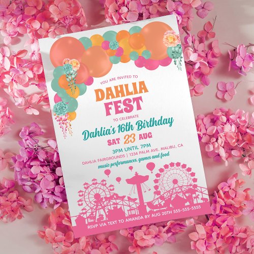 Floral and Balloon Carnival Festival Birthday Invitation