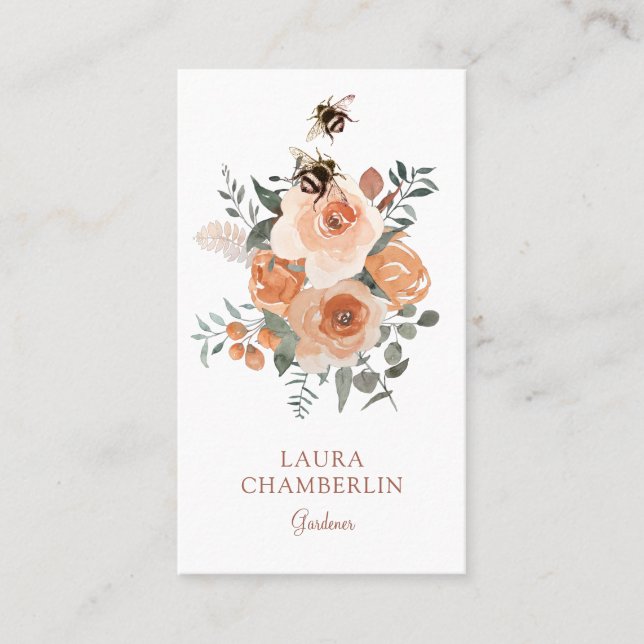 Floral And Bees Gardener Business Card (Front)