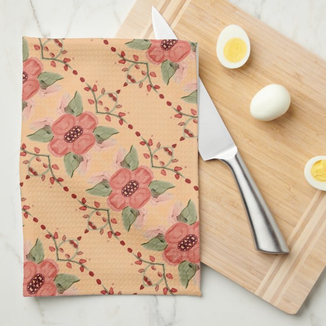 Floral and berry patterned kitchen towel (Quarter Fold)