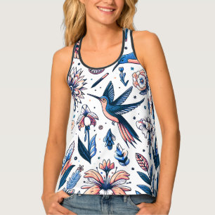 floral and bird fractal art tank top