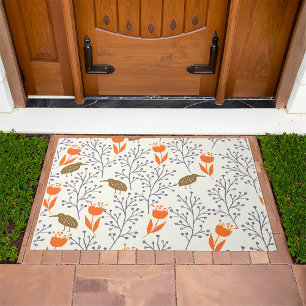 Floral and Bird Pattern Nature Inspired Doormat