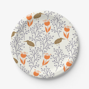 Floral and Bird Pattern Nature Inspired Paper Plates