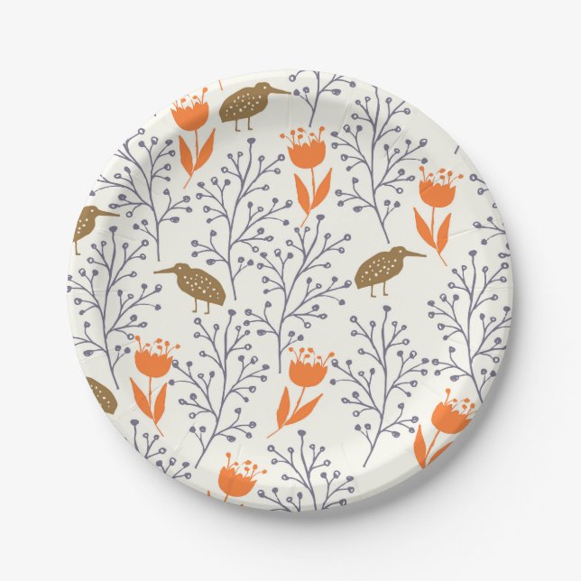 Floral and Bird Pattern Nature Inspired Paper Plates (Front)