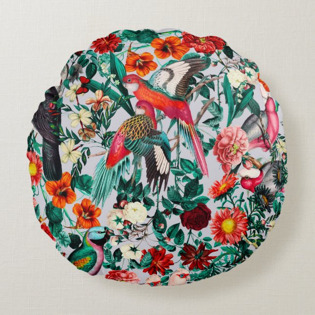 FLORAL AND BIRDS XIV-II ROUND PILLOW (Front)