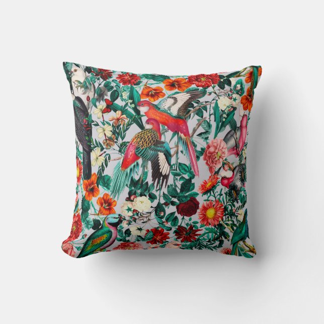 FLORAL AND BIRDS XIV-II THROW PILLOW (Front)