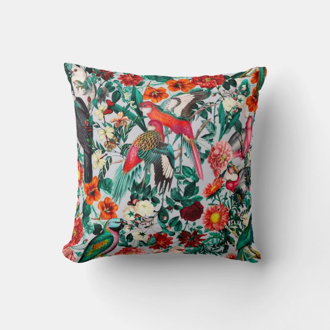 FLORAL AND BIRDS XIV-II THROW PILLOW (Front)