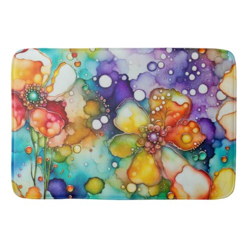 Floral and Bubbles Abstract Bath Mat
