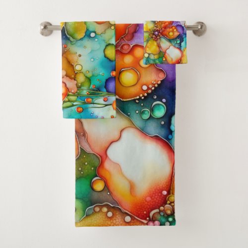 Floral and Bubbles Abstract Bath Towel Set