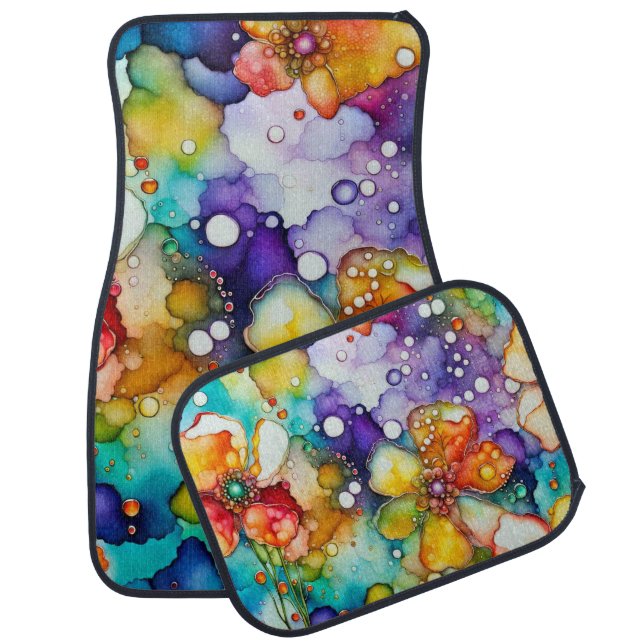 Floral and Bubbles Abstract Car Floor Mat (Set)