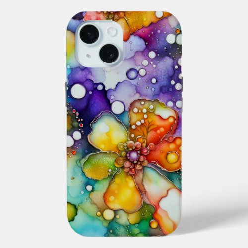 Floral and Bubbles Abstract iPhone 15 Case