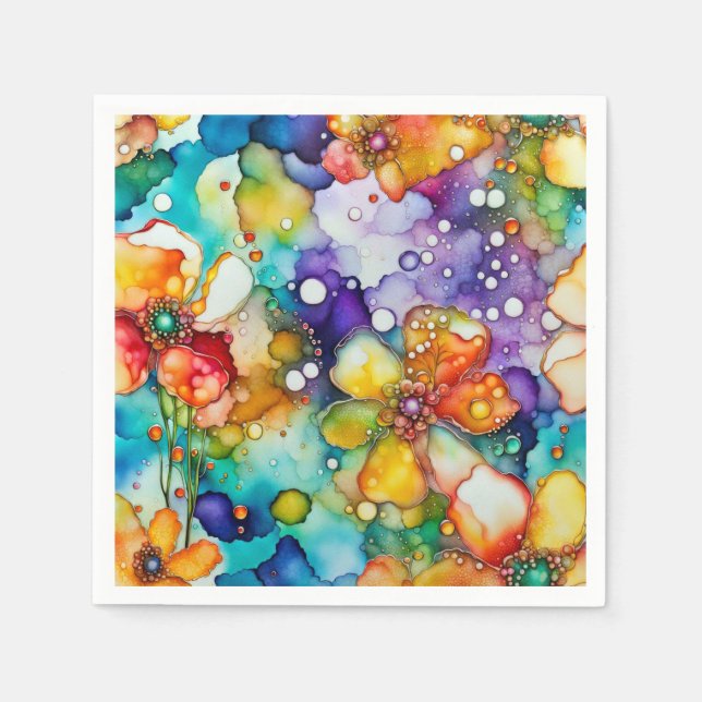 Floral and Bubbles Abstract Napkins (Front)