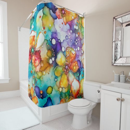 Floral and Bubbles Abstract Shower Curtain