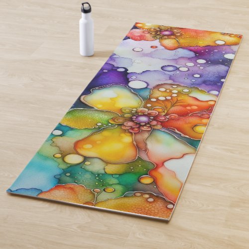 Floral and Bubbles Abstract Yoga Mat