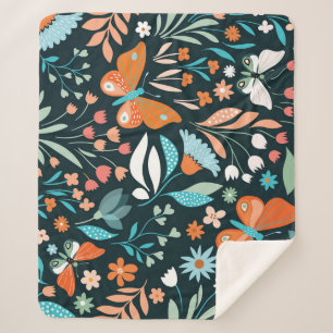 Floral and butterflies, decorative seamless patter sherpa blanket