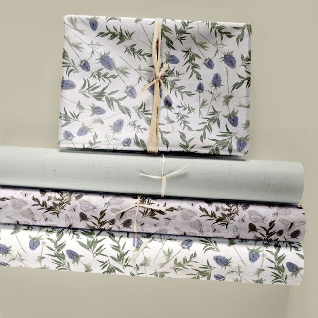 Floral And Butterflies Decoupage Wrapping Paper Sheets (Elegant Thistle Lavender And White Butterflies Wrapping Paper Sheets from Studio Posies.)