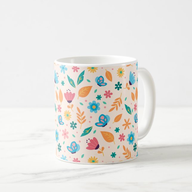 Floral and Butterfly Pattern Coffee Mug (Front Right)