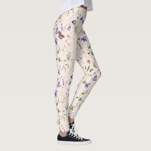 Floral and Butterfly Wildflower Pattern Leggings