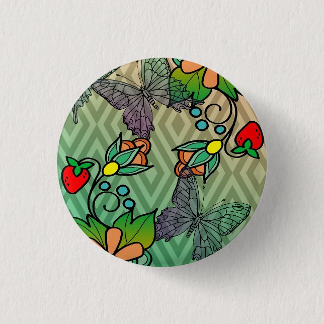 floral and butterflys pinback button (Front)
