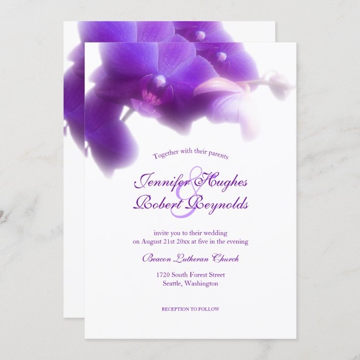 Floral and Elegant Purple Orchid Wedding Invitation | Zazzle