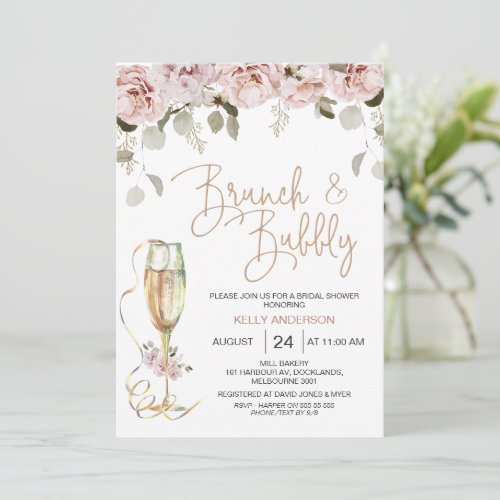 Floral and Eucalyptus Brunch Bubbly Bridal Shower  Invitation