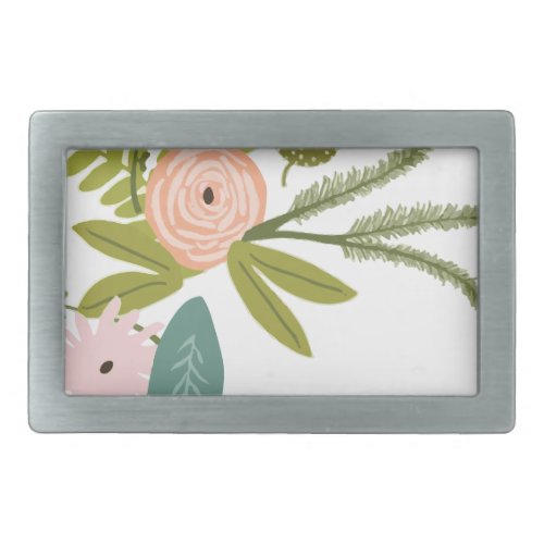 Floral and Fauna Rectangular Belt Buckle