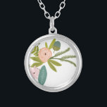 Floral and Fauna Silver Plated Necklace<br><div class="desc">Floral and Fauna Vintage Flora and Fauna Wedding Any Color for Zig Zag Chevron Background - replace the pink with any color by clicking customize and then edit. Use the last tool on the drop down menu to change to any custom color to match your Wedding Colors - Unlimited Custom...</div>