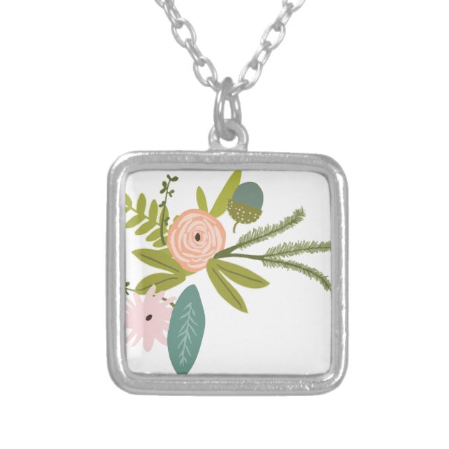 Floral and Fauna Silver Plated Necklace (Front)