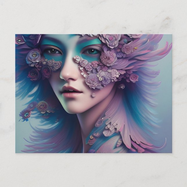 Floral and Feathers Woman Postcard (Front)