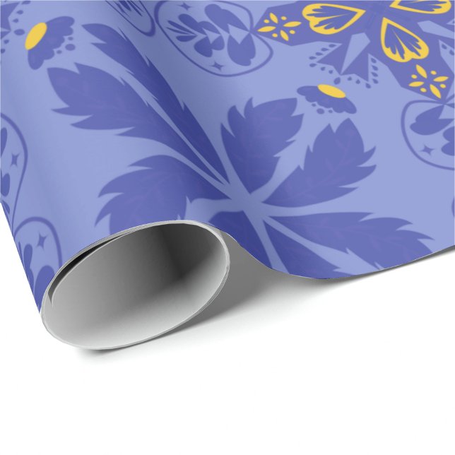 floral and geometric pattern in gold and blue  wrapping paper (Creator Uploaded)