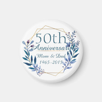 Floral and Gold 50th Wedding Anniversary Magnet