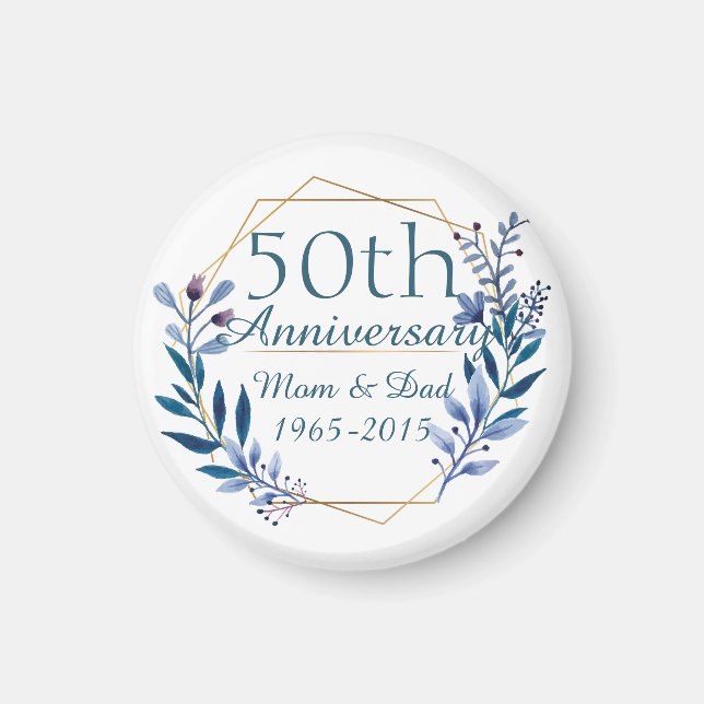 Floral and Gold 50th Wedding Anniversary Magnet (Front)