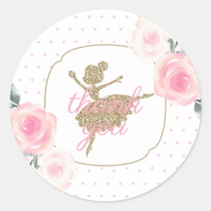 Floral and Gold Ballerina thank you favor Classic Round Sticker