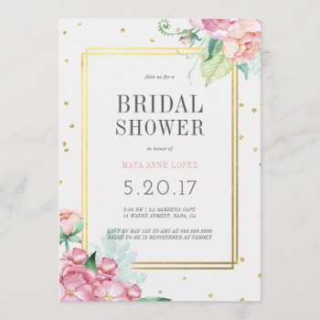 Floral And Gold Bridal Shower Party Invitation by SimplyInvite at Zazzle