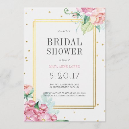 Floral And Gold Bridal Shower Party Invitation