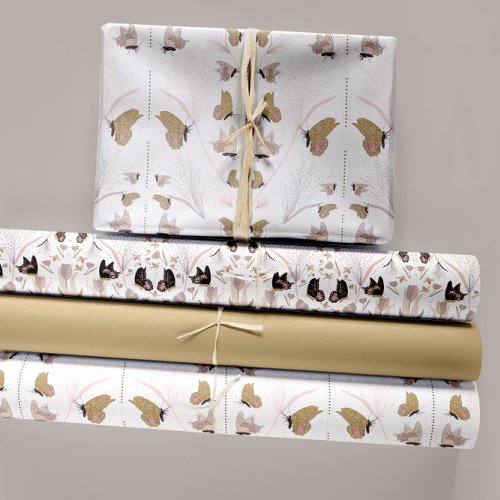 Floral And Gold Butterflies Gift Wrapping Paper Sheets