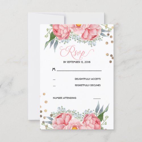 Floral and Gold Dots Wedding RSVP Card