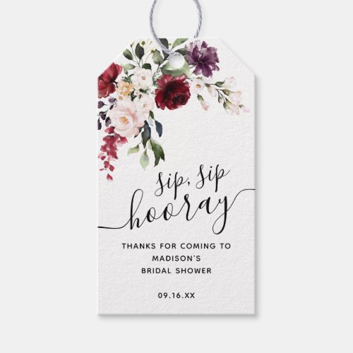 Floral and Gold Sip Sip Hooray Favor Bridal Shower Gift Tags