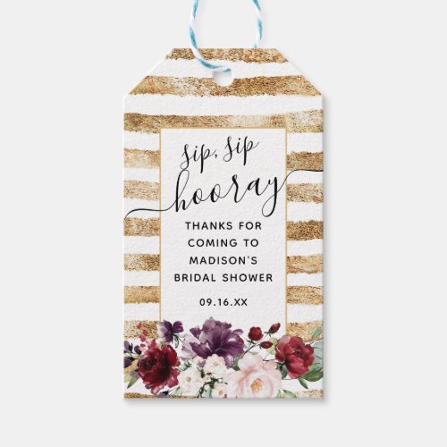Floral and Gold Sip Sip Hooray Favor Bridal Shower Gift Tags