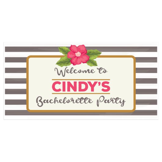 Floral and Grey Striped Bachelorette Party Banner (Front)