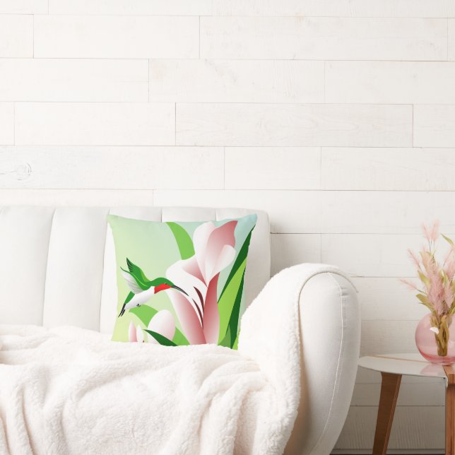 Floral and Hummingbird Nature Throw Pillow (Couch)