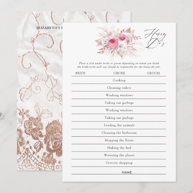 Floral and Lace Bridal Shower Game Invitation (Front/Back)